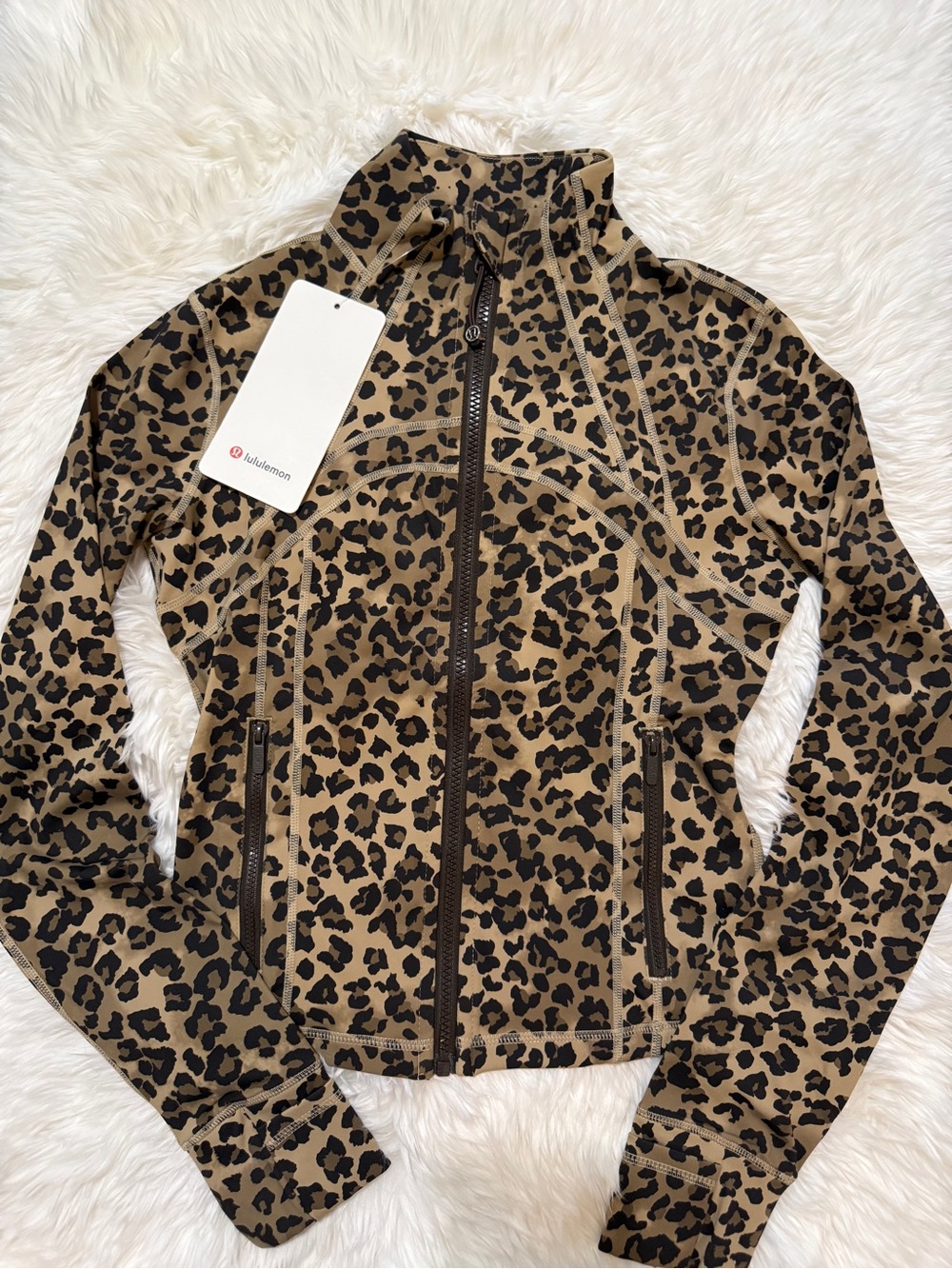 lululemon athletica Women's Leopard Print Zip-Up Jacket in Brown and Black